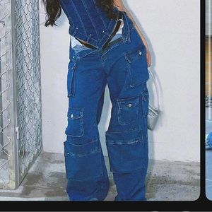 High rise cargo jeans